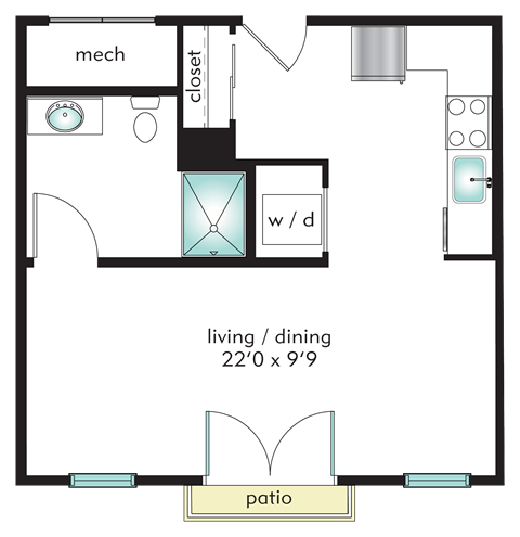 Floor plan for studio, 1 bath, 461 sqft